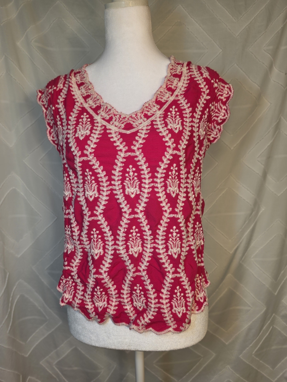 Solitaire Pink Embroidered Cap-Sleeve Top